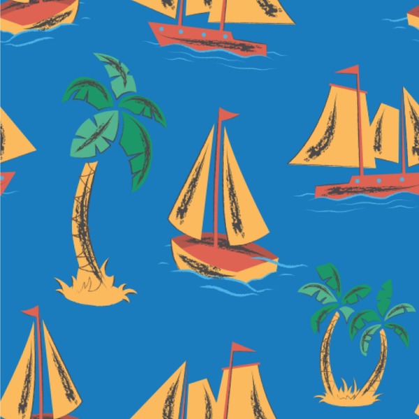Custom Boats & Palm Trees Wallpaper & Surface Covering (Water Activated 24"x 24" Sample)