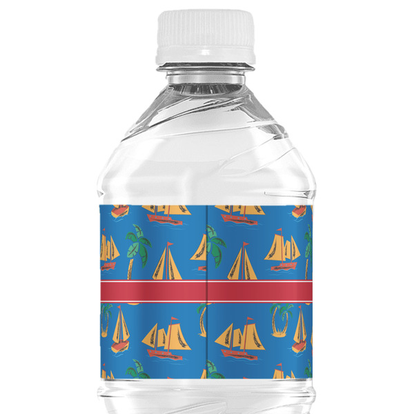 Boats & Palm Trees Water Bottle Label - Back View
