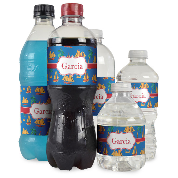 Boats & Palm Trees Water Bottle Label - Multiple Bottle Sizes