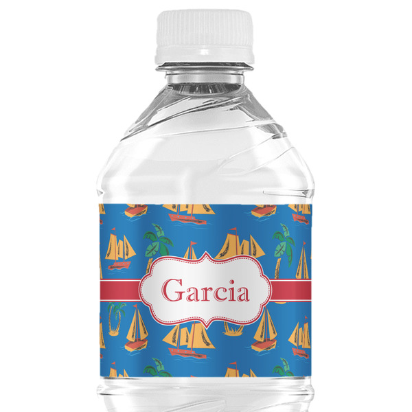 Custom Boats & Palm Trees Water Bottle Labels - Custom Sized (Personalized)