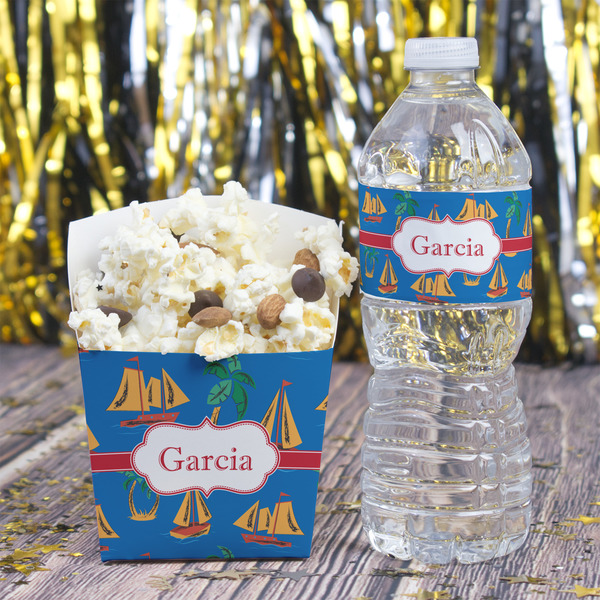 Boats & Palm Trees Water Bottle Label - w/ Favor Box