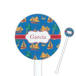 Boats & Palm Trees 5.5" Round Plastic Stir Sticks - White - Double Sided (Personalized)