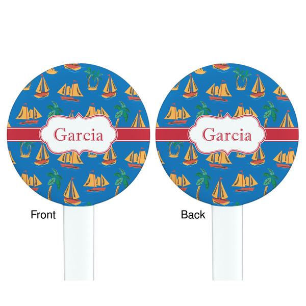 Boats & Palm Trees White Plastic 7" Stir Stick - Double Sided - Round - Front & Back
