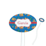 Boats & Palm Trees 7" Oval Plastic Stir Sticks - White - Double Sided (Personalized)