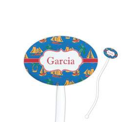 Boats & Palm Trees 7" Oval Plastic Stir Sticks - White - Single Sided (Personalized)