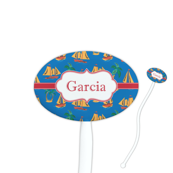 Custom Boats & Palm Trees 7" Oval Plastic Stir Sticks - White - Double Sided (Personalized)