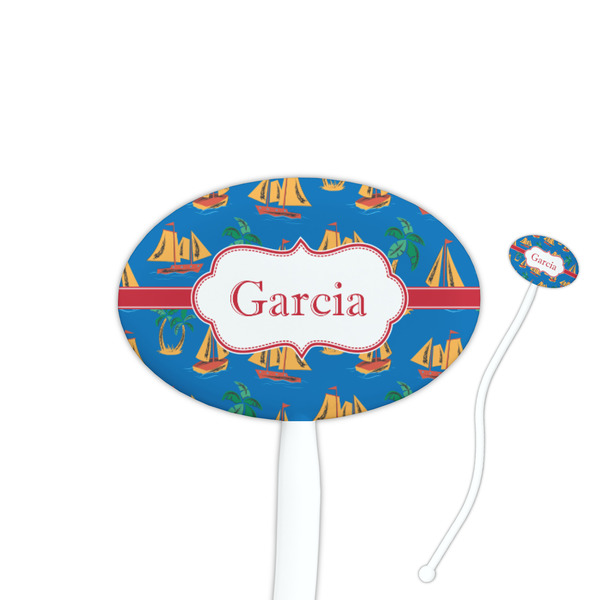 Custom Boats & Palm Trees Oval Plastic Stir Sticks (Personalized)