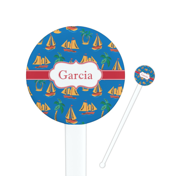 Custom Boats & Palm Trees 7" Round Plastic Stir Sticks - White - Single Sided (Personalized)