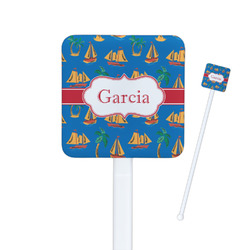 Boats & Palm Trees Square Plastic Stir Sticks - Single Sided (Personalized)