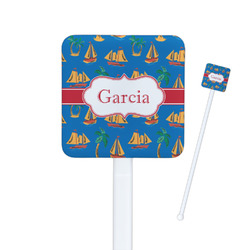 Boats & Palm Trees Square Plastic Stir Sticks (Personalized)