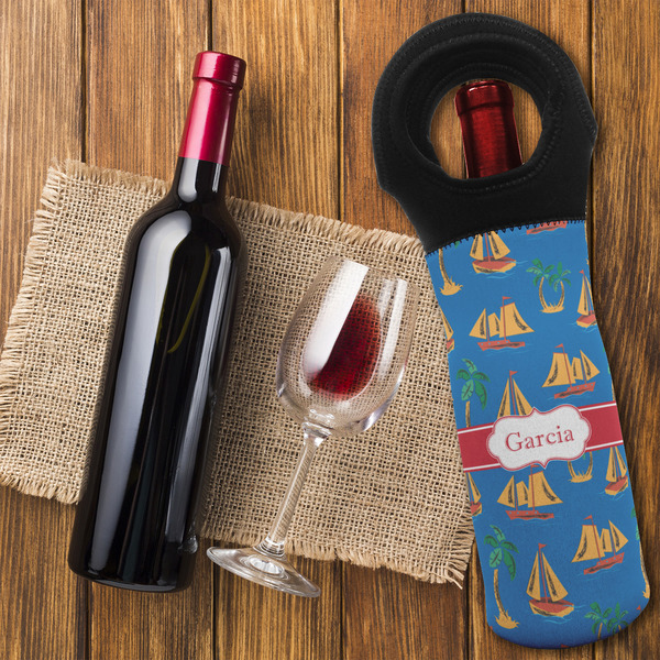 Boats & Palm Trees Wine Tote Bag - FLATLAY