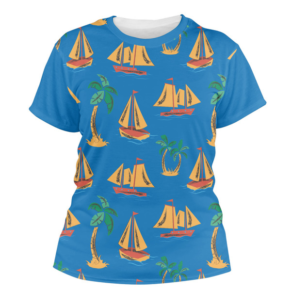 Custom Boats & Palm Trees Women's Crew T-Shirt - 2X Large