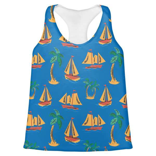 Custom Boats & Palm Trees Womens Racerback Tank Top - Small