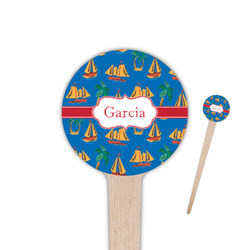 Boats & Palm Trees 4" Round Wooden Food Picks - Double Sided (Personalized)