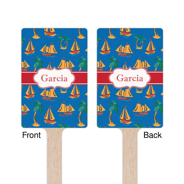 Boats & Palm Trees Wooden 6.25" Stir Stick - Rectangular - Double Sided - Front & Back