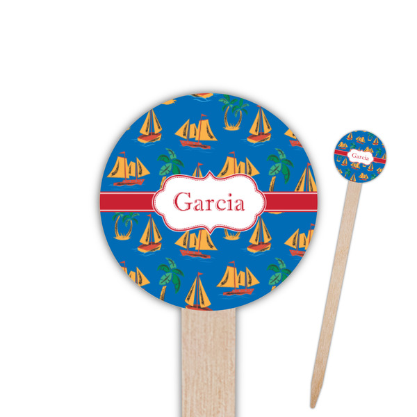 Custom Boats & Palm Trees 6" Round Wooden Food Picks - Single Sided (Personalized)