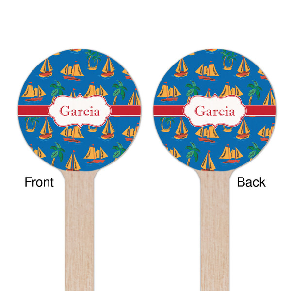 Boats & Palm Trees Wooden 6" Stir Stick - Round - Double Sided - Front & Back