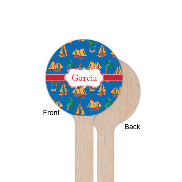 Boats & Palm Trees Wooden 6" Stir Stick - Round - Single Sided - Front & Back