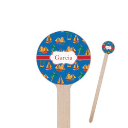 Boats & Palm Trees 7.5" Round Wooden Stir Sticks - Single Sided (Personalized)