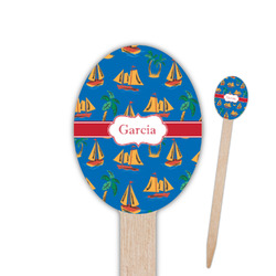Boats & Palm Trees Oval Wooden Food Picks - Double Sided (Personalized)