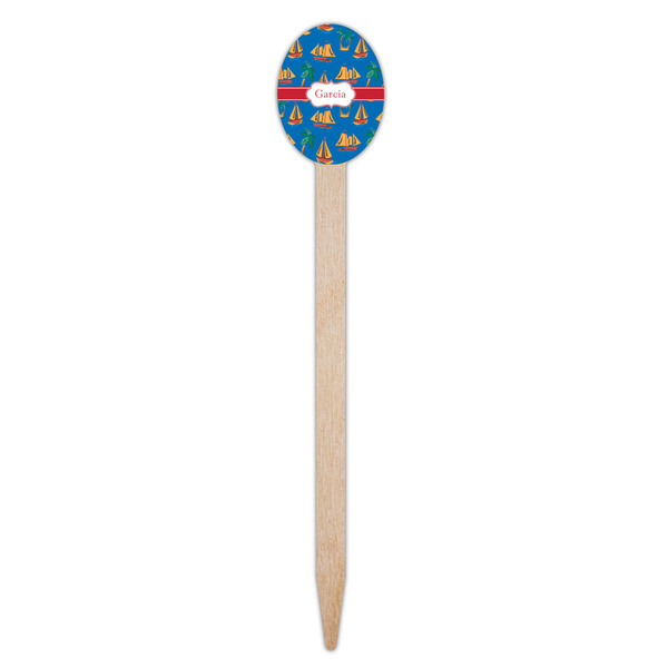 Boats & Palm Trees Wooden Food Pick - Oval - Single Pick