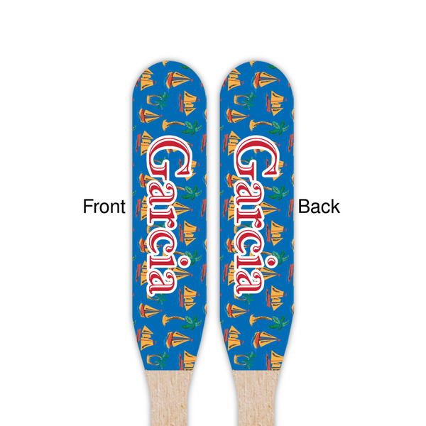 Boats & Palm Trees Wooden Food Pick - Paddle - Double Sided - Front & Back
