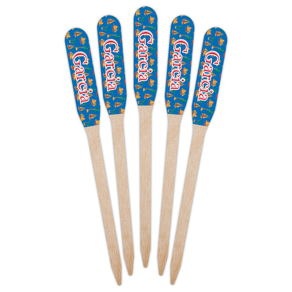 Boats & Palm Trees Wooden Food Pick - Paddle - Fan View