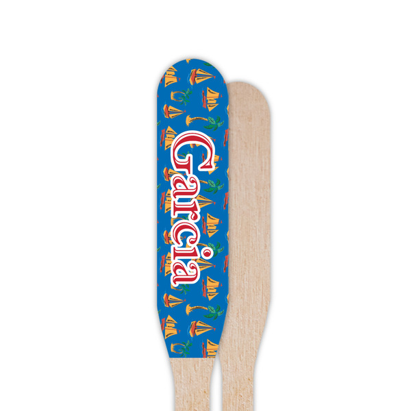 Boats & Palm Trees Wooden Food Pick - Paddle - Single Sided - Front & Back