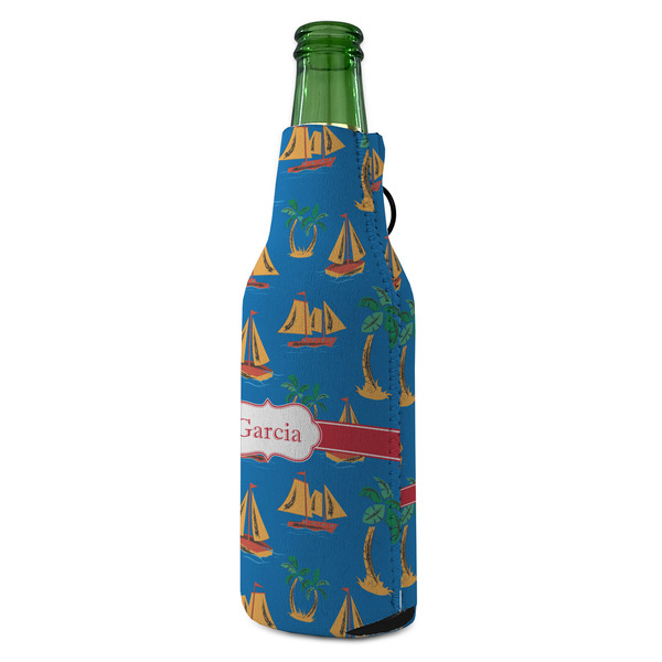Boats & Palm Trees Zipper Bottle Cooler - ANGLE (bottle)