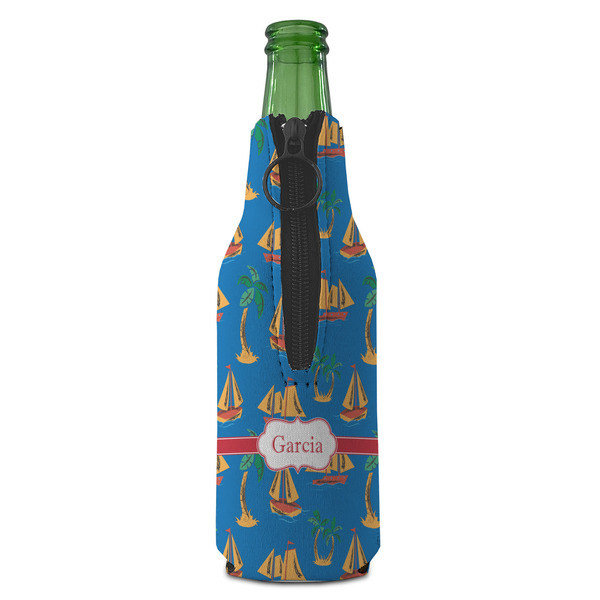 Boats & Palm Trees Zipper Bottle Cooler - BACK (bottle)