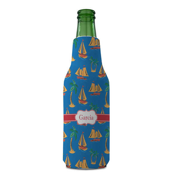 Boats & Palm Trees Zipper Bottle Cooler - FRONT (bottle)