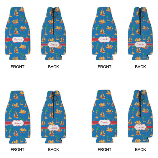 Boats & Palm Trees Zipper Bottle Cooler - Set of 4 - APPROVAL