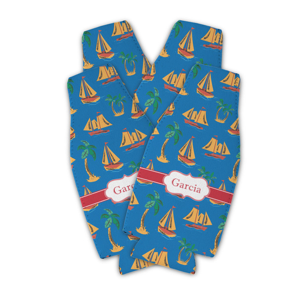 Boats & Palm Trees Zipper Bottle Cooler - Set of 4 - PARENT MAIN (flat)