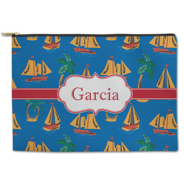 Custom Boats & Palm Trees Zipper Pouch - Large - 12.5"x8.5" (Personalized)