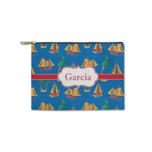 Custom Boats & Palm Trees Zipper Pouch - Small - 8.5"x6" (Personalized)