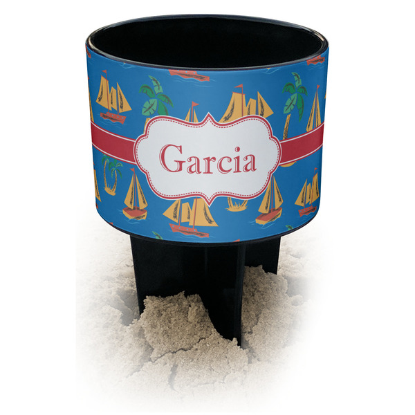 Custom Boats & Palm Trees Black Beach Spiker Drink Holder (Personalized)