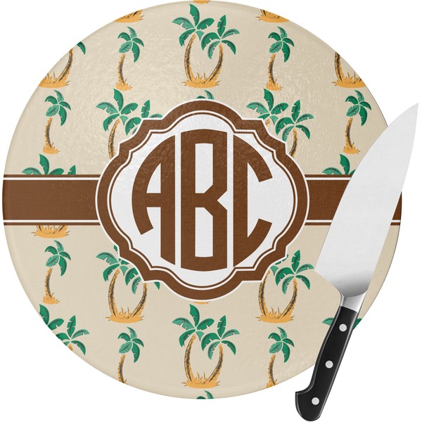 Custom Palm Trees Round Glass Cutting Board - Small (Personalized)