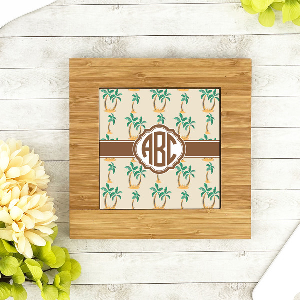 Palm Trees Bamboo Trivet with 6" Tile - LIFESTYLE