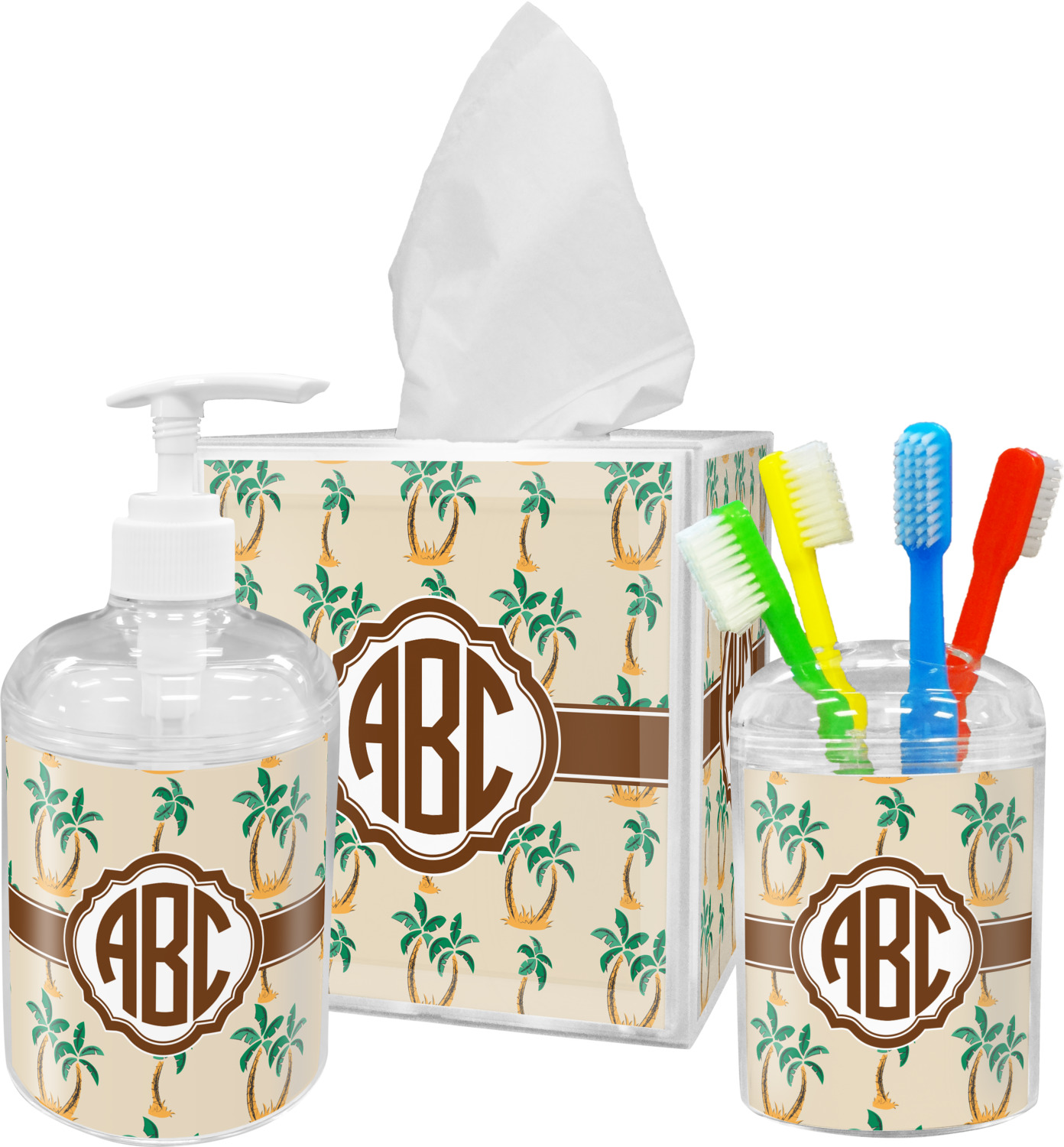 Palm Trees Acrylic Bathroom Accessories Set w/ Monogram YouCustomizeIt