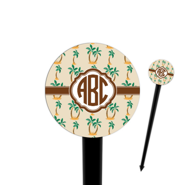 Custom Palm Trees 4" Round Plastic Food Picks - Black - Double Sided (Personalized)