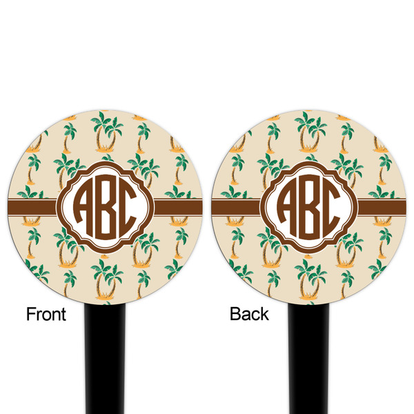 Palm Trees Black Plastic 4" Food Pick - Round - Double Sided - Front & Back