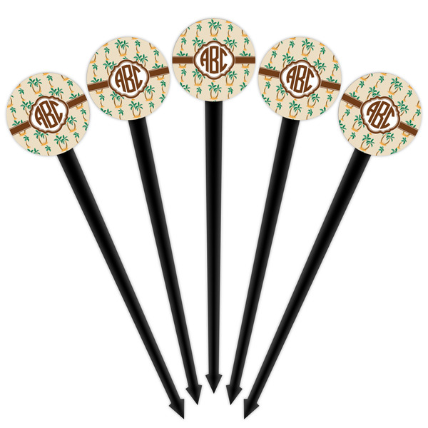 Palm Trees Black Plastic 4" Food Pick - Round - Fan View