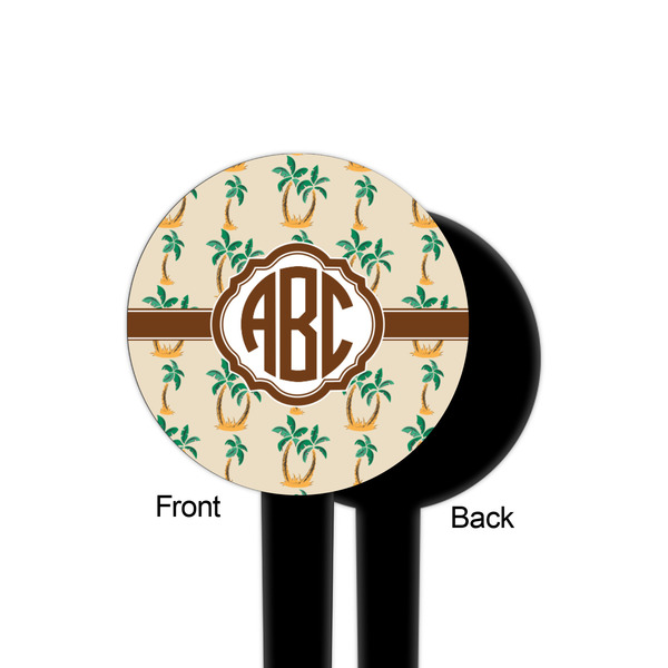 Palm Trees Black Plastic 4" Food Pick - Round - Single Sided - Front & Back