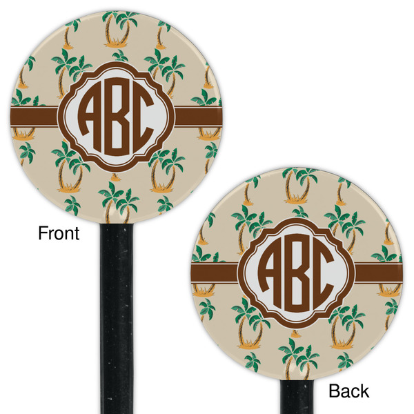 Palm Trees Black Plastic 5.5" Stir Stick - Double Sided - Round - Front & Back