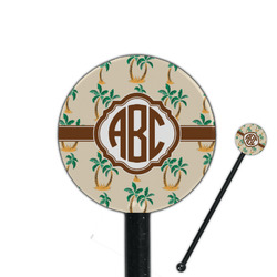 Palm Trees 5.5" Round Plastic Stir Sticks - Black - Single Sided (Personalized)
