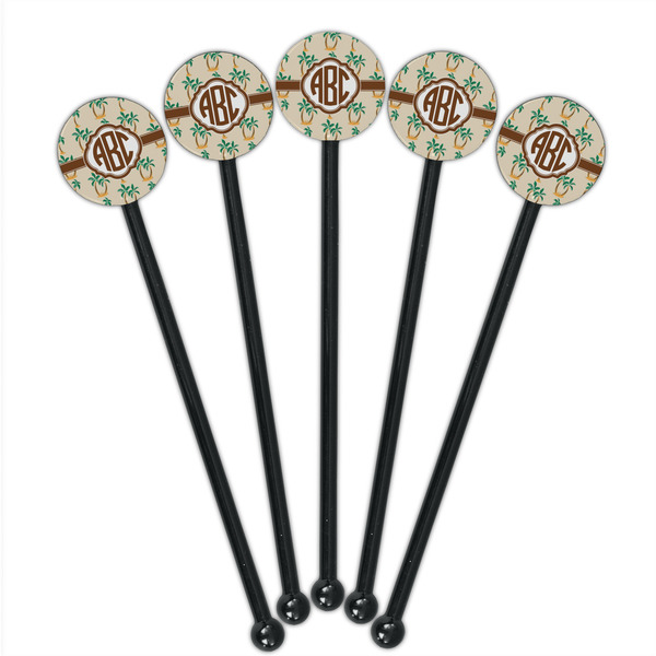 Palm Trees Black Plastic 5.5" Stir Stick - Round - Fan View