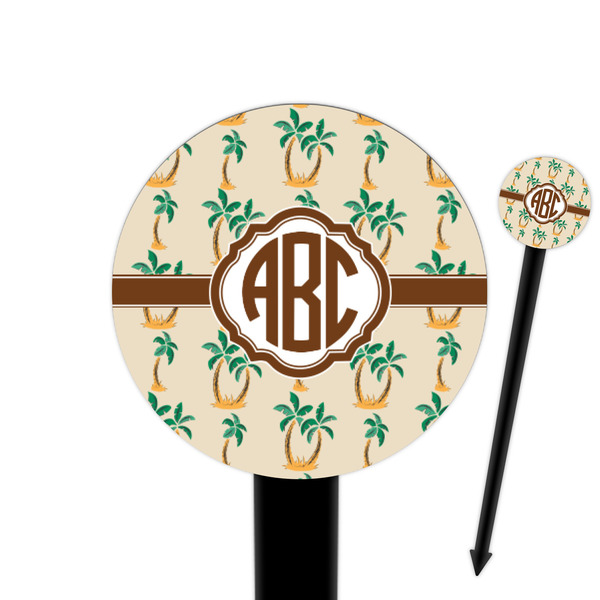 Custom Palm Trees 6" Round Plastic Food Picks - Black - Double Sided (Personalized)