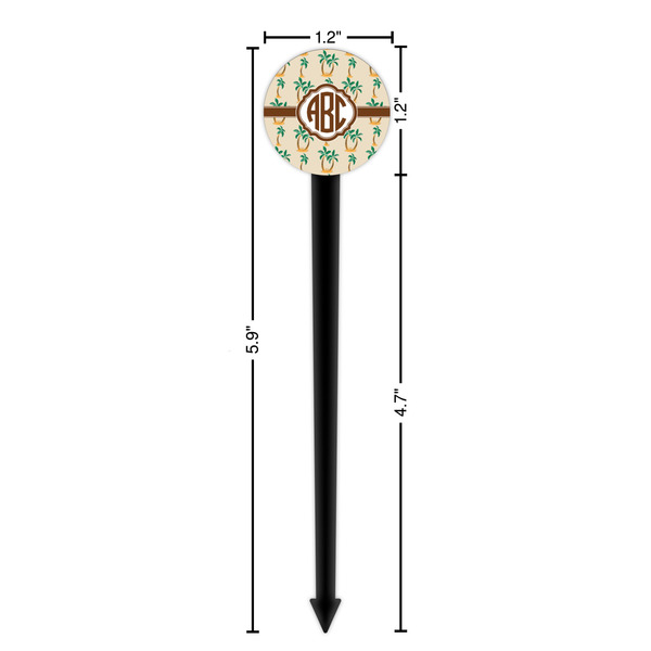 Palm Trees Black Plastic 6" Food Pick - Round - Dimensions