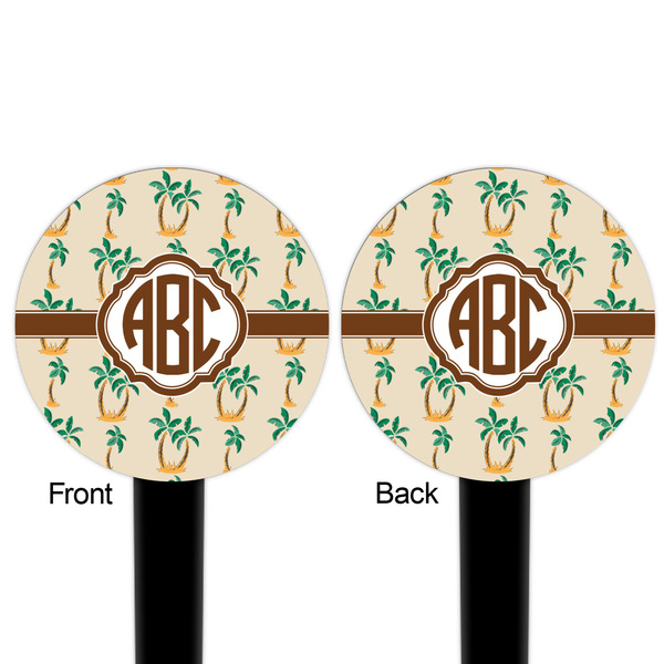 Palm Trees Black Plastic 6" Food Pick - Round - Double Sided - Front & Back
