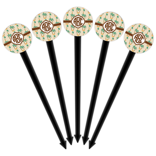 Palm Trees Black Plastic 6" Food Pick - Round - Fan View